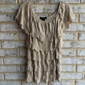 White House Black Market Sleeveless Gold/Cream Tiered Sweater Women's Size M